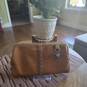 Bueno Tan Leather Clutch with Heart Charm